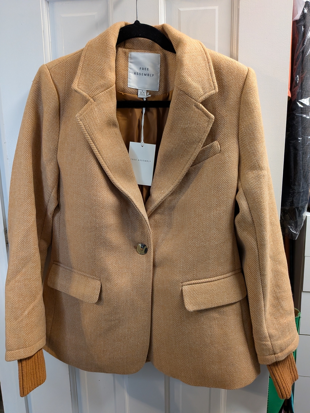 Free Assembly Women's Camel Herringbone Blazer Size Small NWT